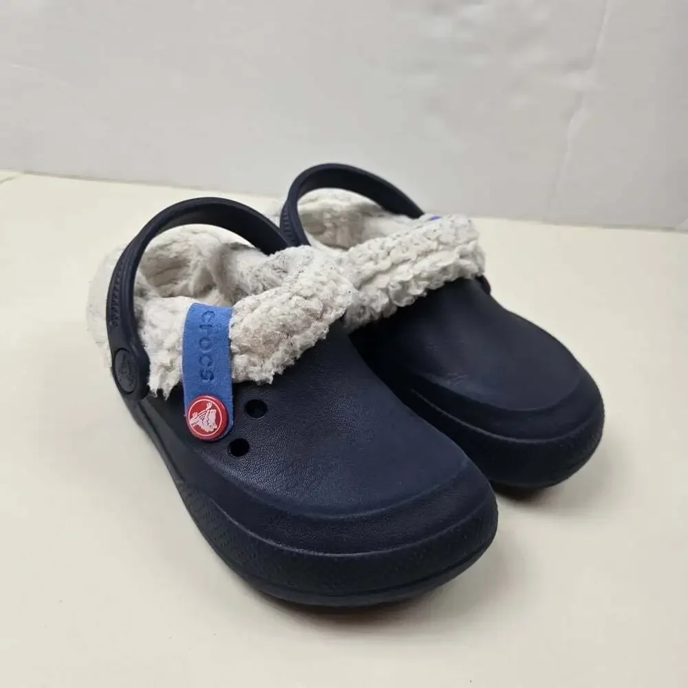 Crocs Fleece Lined Blitzen II Clogs Size C11 Little Kids Navy Blue Water Shoes